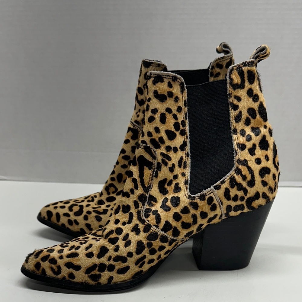 Steve Madden Patricia Heeled Ankle Boots Leopard Print Calf Hair Bootie Size 7.5 - Picture 4 of 11